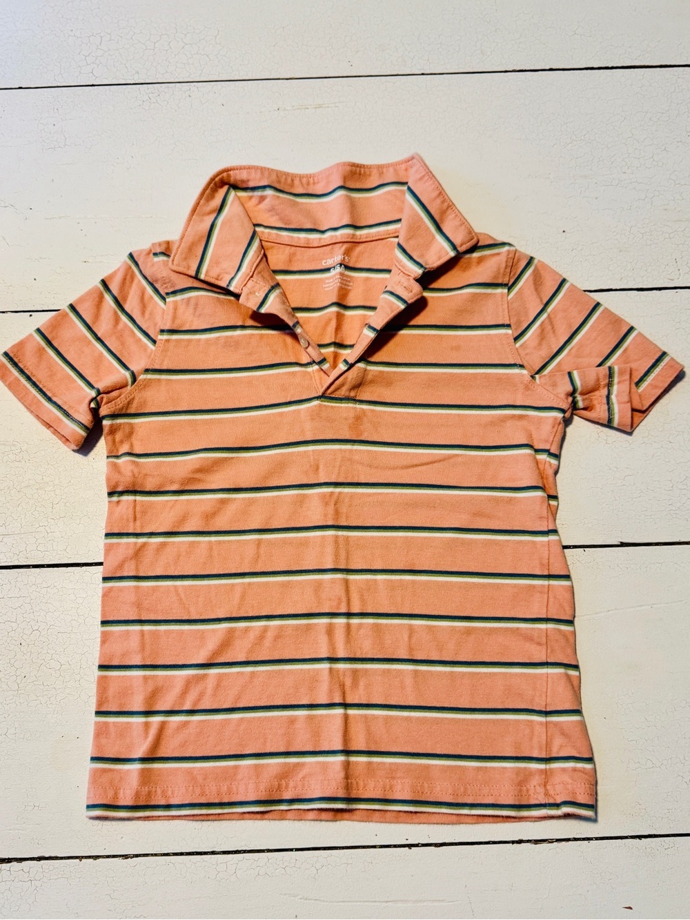 Carter's Peach and Green Striped Polo Shirt